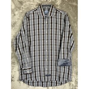 English Laundry button up shirt Flip Cuff Stripe Long Sleeve Western Logo 16 1/2